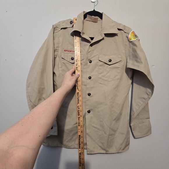 Boy Scouts America BSA Tan Uniform Shirt Youth LG Patches Northeast Illinois USA - Picture 8 of 12